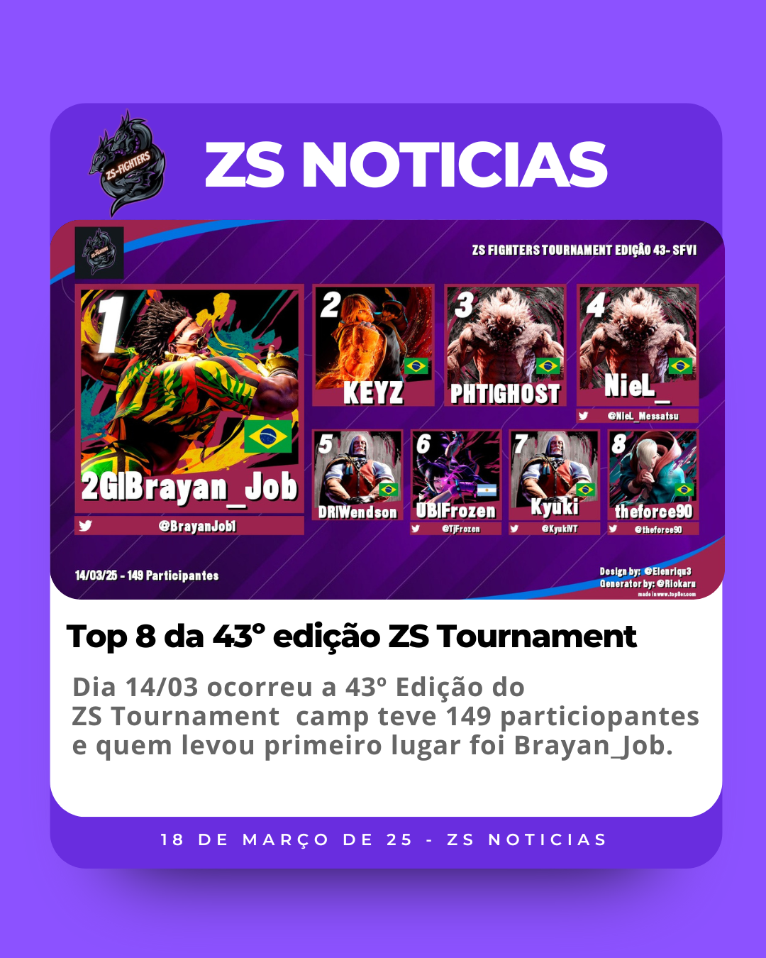 Top 8 da 43º edição ZS Tournament