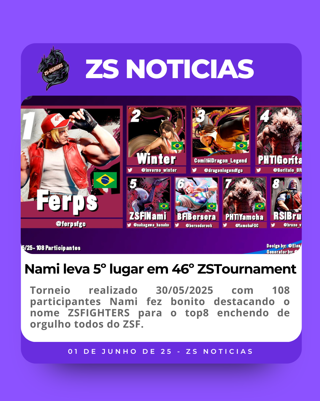 Nami leva 5º lugar em 46º ZSTournament