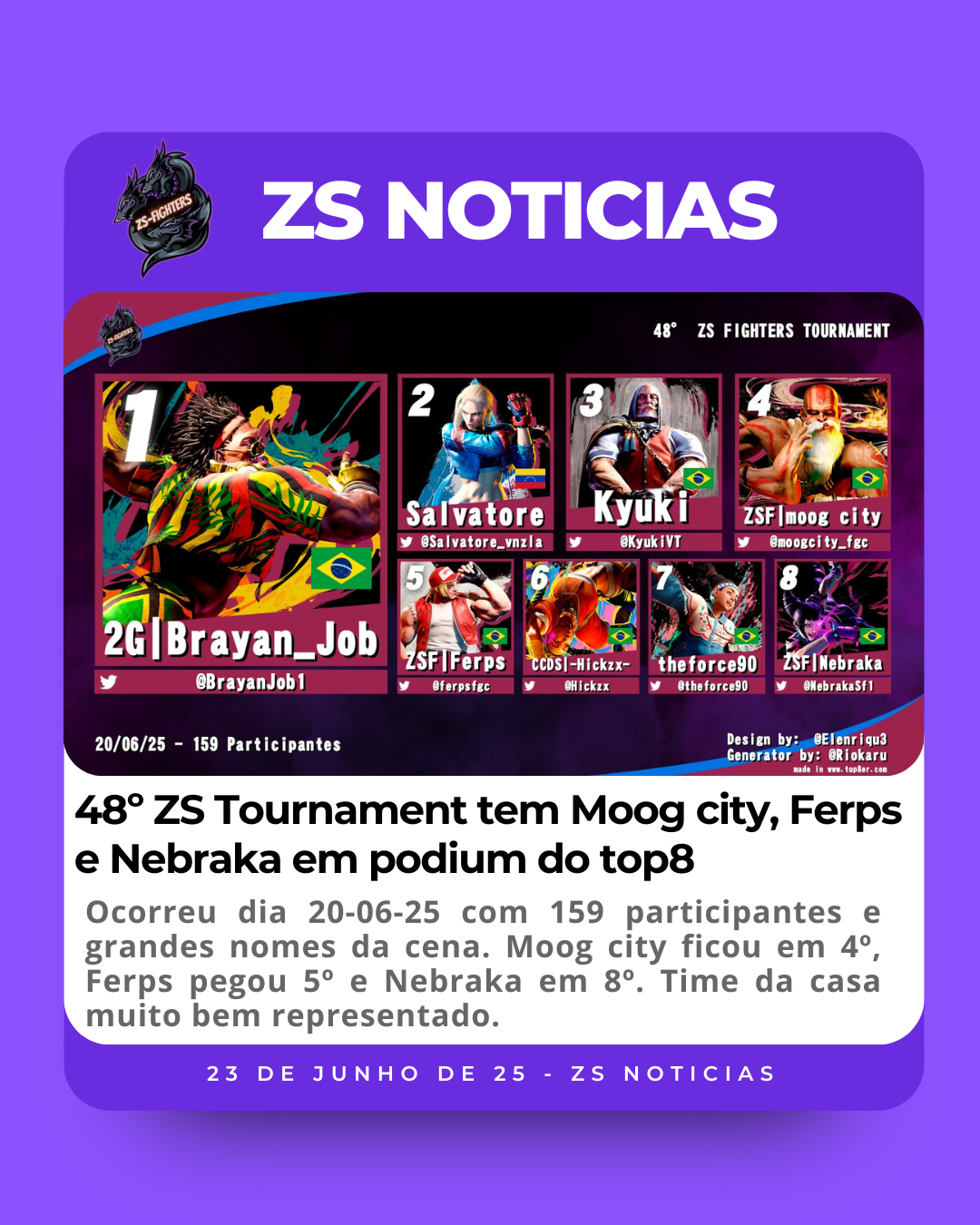48º ZS Tournament tem Moog city, Ferps e Nebraka em podium do top8