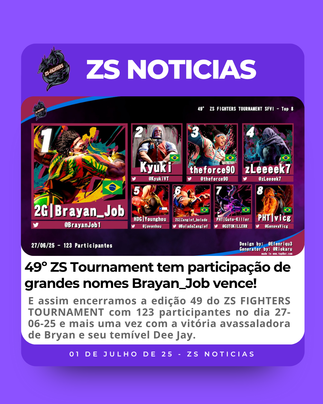49º ZS Tournament tem participação de grandes nomes e Brayan_Job vence!