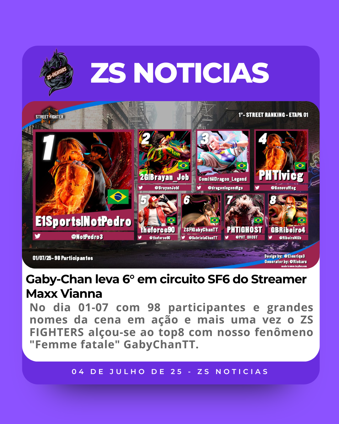 Gaby-Chan leva 6° em circuito SF6 do Streamer Maxx Vianna
