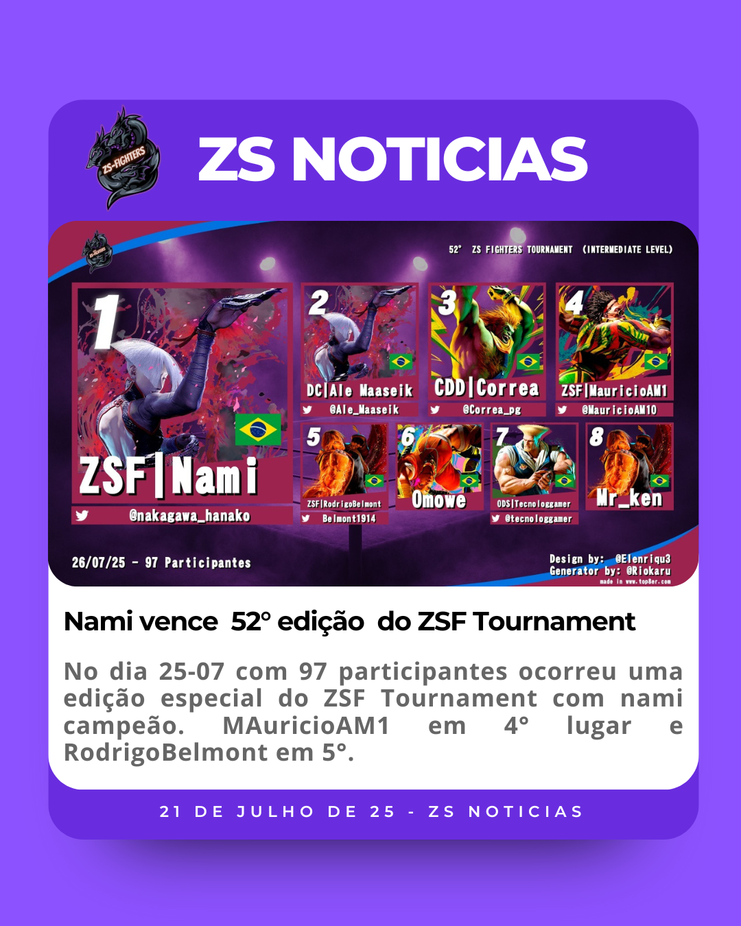 Nami vence 52° edição do ZSF Tournament