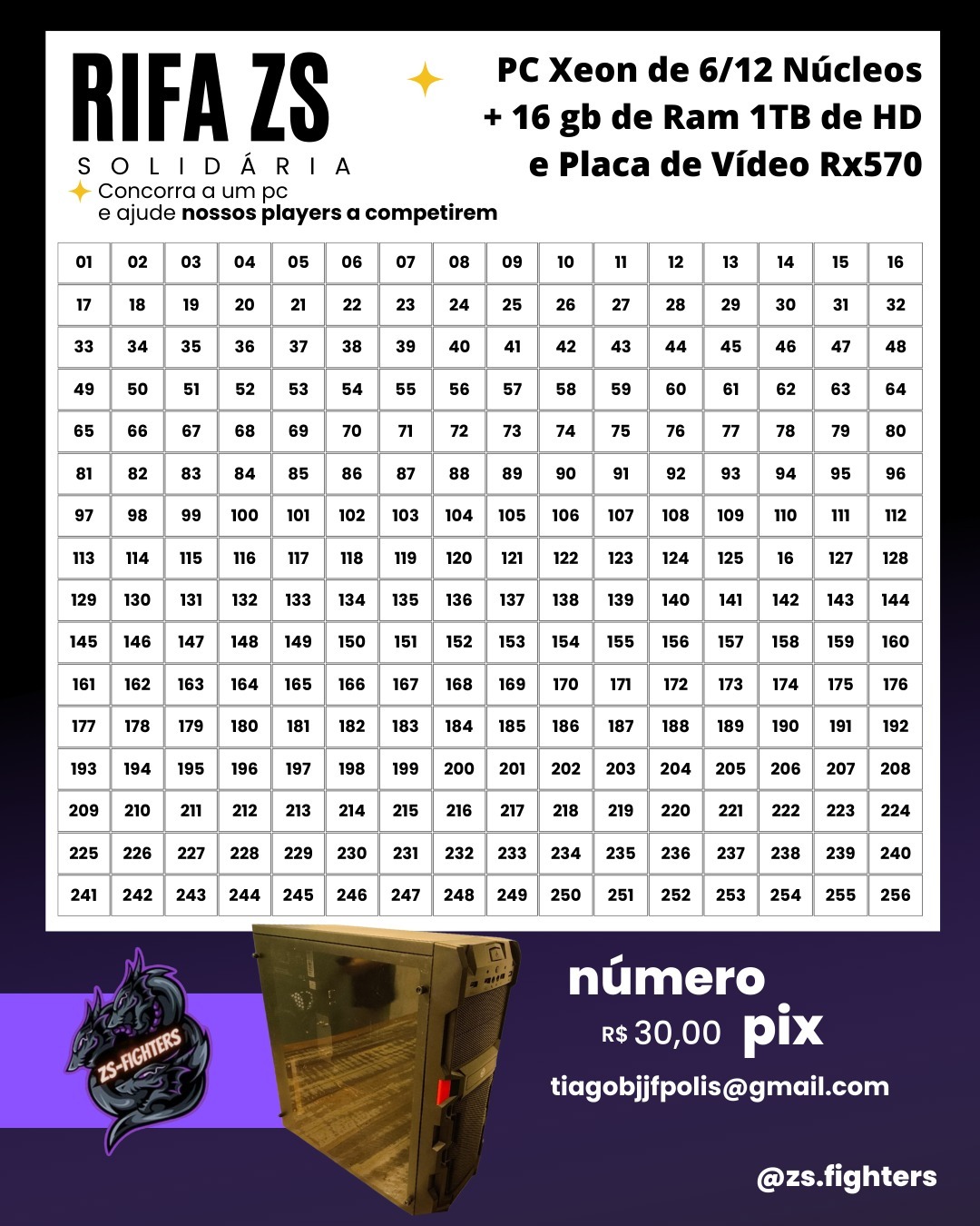 Rifa para ajudar nossos players e concorrer a um PC Gamer