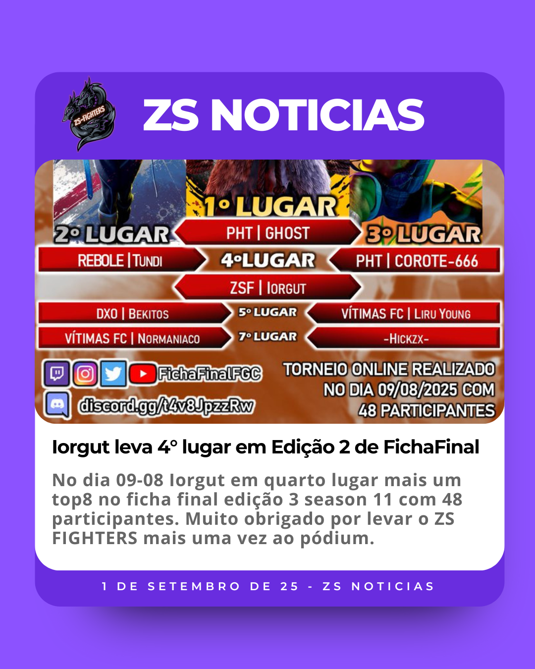 Iorgut leva 4° lugar em Edição 2 de FichaFinal